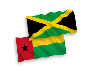 Flags of Republic of Guinea Bissau and Jamaica on a white background