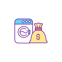 Money laundering RGB color icon. Illegal procedures on income. Criminal financial gain. Economy schemes with taxes. Fraud and falcification. Isolated vector illustration. Simple filled line drawing