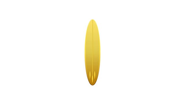 Yellow surfing board icon isolated on white background in loop motion animation. Sign and symbol for holiday vacation and tour travel.