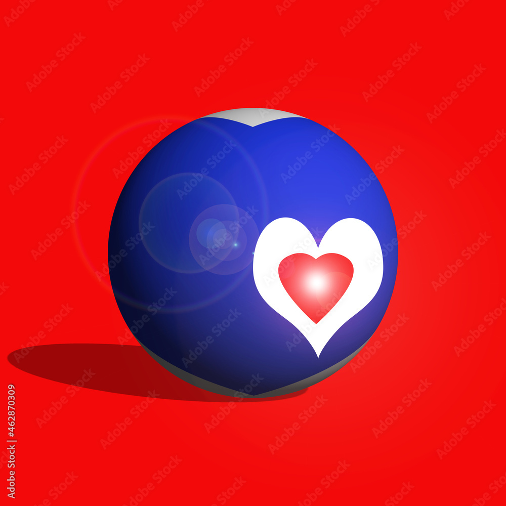 Poster 3d render colorful sphere with heart shapes isolated on red background