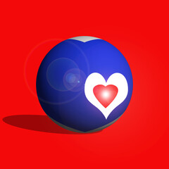 3d render colorful sphere with heart shapes isolated on red background