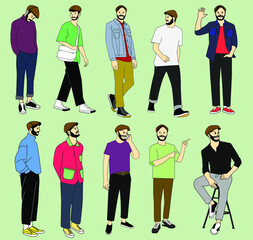 set people flat design illustration pose gesture