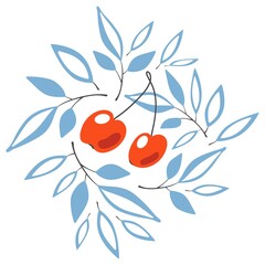 Red cherry and leaves on ilsolated background. Vector illustration.
