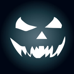 Naklejka premium Scary spooky halloween pumpkin face on a dark blue background.