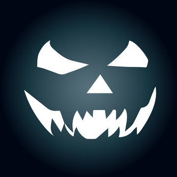 Scary spooky halloween pumpkin face on a dark blue background.