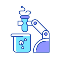 Robotic lab assistance RGB color icon. Automated laboratory assistant. Lab automation solution. Performing liquid handling. Laboratory robot. Isolated vector illustration. Simple filled line drawing