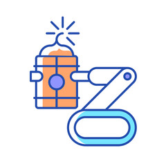 Bomb defusing robots RGB color icon. Control from safe distance. Explosive ordnance remote disposal. Tactical robot. Bomb detection. Isolated vector illustration. Simple filled line drawing