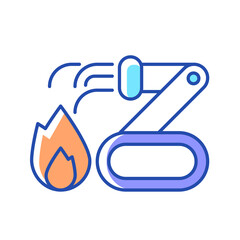 Firefighter robots RGB color icon. Providing fire suppression. Remote control by firefighter. Conducting rescue. Lives and property protection. Isolated vector illustration. Simple filled line drawing