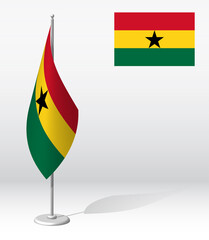 GHANA flag on flagpole for registration of solemn event, meeting foreign guests. National independence day of GHANA. Realistic 3D vector on white