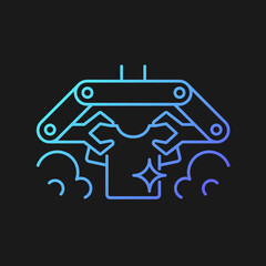 Laundry robot gradient vector icon for dark theme. Folding clothes with robotic arms. Using artificial intelligence. Thin line color symbol. Modern style pictogram. Vector isolated outline drawing
