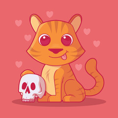Cute Baby tiger with a skull vector illustration. Animal, wildlife, cute, funny design concept.