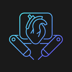 Surgical robot gradient vector icon for dark theme. Remote manipulation by surgeon. Robotic-assisted surgical procedure. Thin line color symbol. Modern style pictogram. Vector isolated outline drawing