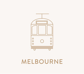 Melbourne iconic w-class vintage tram icon, line art style. - obrazy, fototapety, plakaty