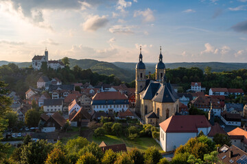 View of the basilica of Gößweinstein / Germany at sunset with the castle in the background  © fotografci