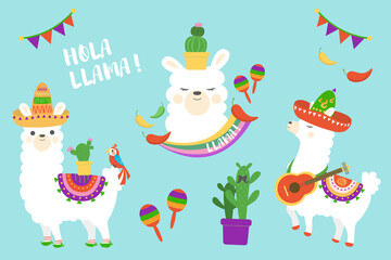 llama and mexico vector illustration.