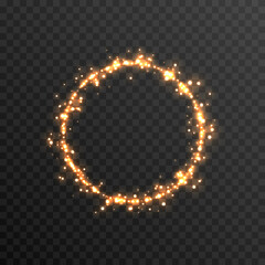 Vector magic glow. Sparkling light, sparkling dust png. Glowing frame, golden circle. Christmas light.