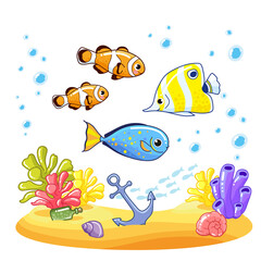 Tropical fish, coral reef. Cartoon vector isolated illustrations