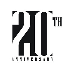 twenty years anniversary, minimalist logo. 20th jubilee, greeting card. Birthday invitations. 250 year mark. Illustration of black negative space on a white background