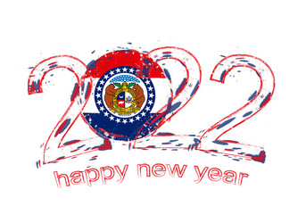 Happy New 2022 Year with flag of Missouri.
