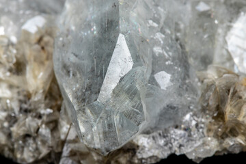 Macro mineral stone Aquamarine on a black background