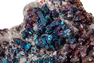 Macro mineral stone  Chalcopyrite on a white background