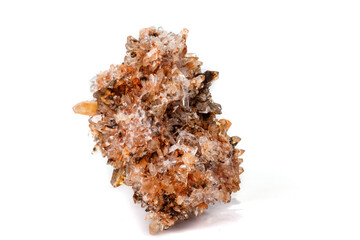 Macro of mineral stone Creedite on microcline on white background