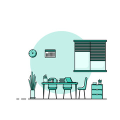 Working table flat design, Concept of working desk and work from home interior with furniture.