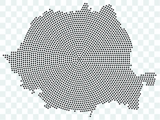 Abstract black map of Romania - planet dots planet, isolated on transparent background.Vector eps 10