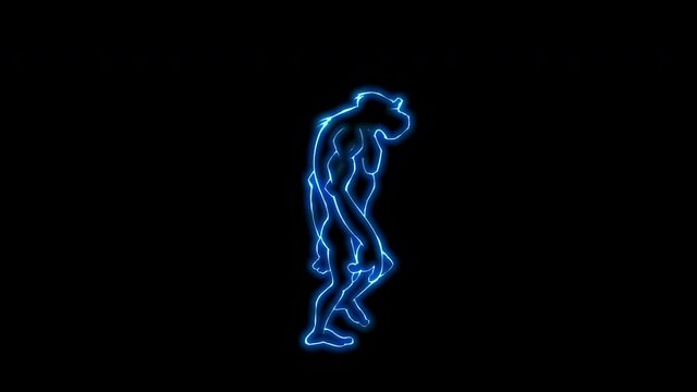 Human Evolution Hand Drawn Animation. Progress Growth Development. Monkey, Neanderthal, Primate, HomoSapiens Silhouettes Morphing. Black Background.