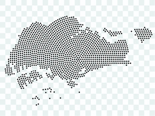 Abstract black map of Singapore - planet dots planet, isolated on transparent background.Vector eps 10