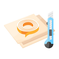 Paper Cutting Craft Concept, Glued Sheet with Knife Vector Color Icon Design, Hobby Symbol, Leisure time Activity Sign, Hobbyists and Handicraft Stock Illustration