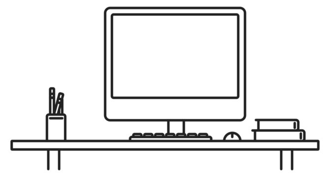 icon of desck with computer and materials