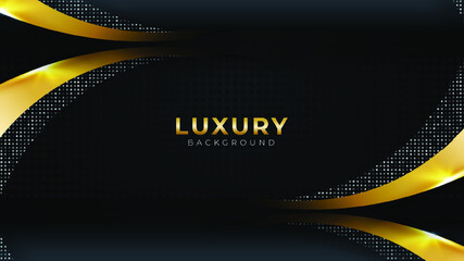 Black Dark background with Gold Color Curve shapes modern luxury Design