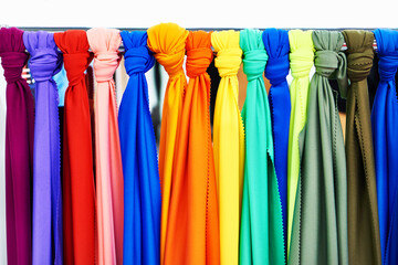 Colored fabrics for sewing clothes in store
