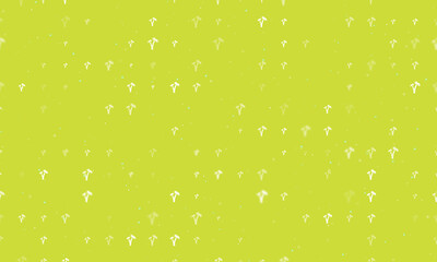 Seamless background pattern of evenly spaced white palm trees symbols of different sizes and opacity. Vector illustration on lime background with stars