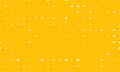 Seamless background pattern of evenly spaced white hot pie symbols of different sizes and opacity. Vector illustration on amber background with stars