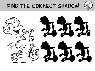 Child riding a scooter. Find the correct shadow