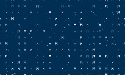 Seamless background pattern of evenly spaced white women's jacket symbols of different sizes and opacity. Vector illustration on dark blue background with stars