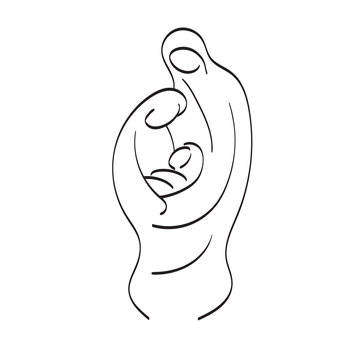 minimalist black line art holy family clip art preview