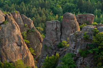 Belogradchik cliff rocks and wall at ancient Kaleto, landmark of Bulgaria