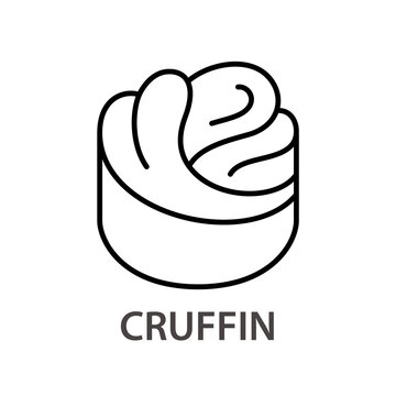 Cruffin or craffin line art icon. Outline vector logo. Contour isolated pictogram on white background