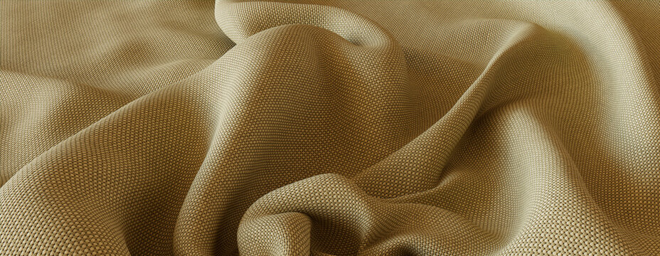 Cream Cloth Background with Wrinkles. Tactile Surface Texture.