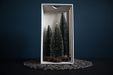 Pine tree ornaments for Christmas background with copy-space. 