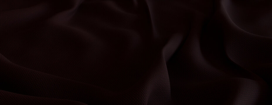 Deep Plum Red Fabric with Ripples and Folds. Wavy Surface Background.