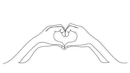 Fototapeta premium Hands in shape of love heart.Continuous line drawing.Love heart one line drawing.Vector illustration