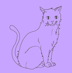 dibujo de gato sentado en fondo violeta