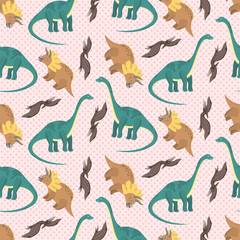 Cute tender pink seamless pattern with cartoon dinosaurs. Cute coral kids texture for textile, wrapping paper, cover, surface, design