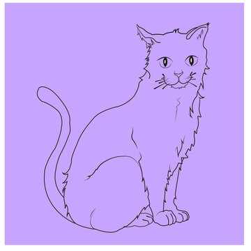 dibujo de gato sentado en fondo violeta