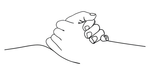 Hold one's hands continuous line drawing. 
People shaking hands one line .