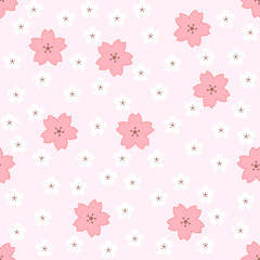 Mocute pink and white floral cherry or sakura flower blossom seamless pattern for background, banner, label, wallpaper, card, textile, template etc. vector design.